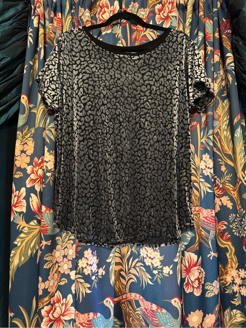 Kori Black Velvet Leopard Print Short Sleeve Top